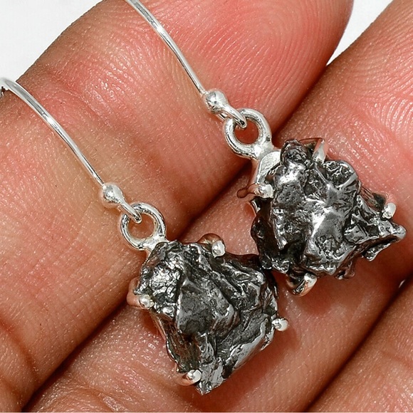 Meteorite Campo Del Cielo silver earrings - Picture 2 of 2